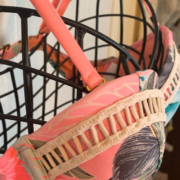 WOMENS - sz small O'rageous Bikini top, peach orange, floral tropical, pushup - Picture 5 of 15